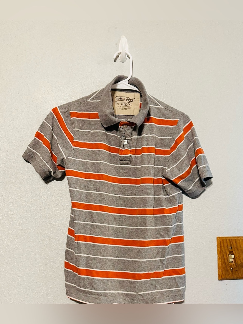 Urban Pipeline boy kid size LARGE Striped Polo Shirt Gray & Orange